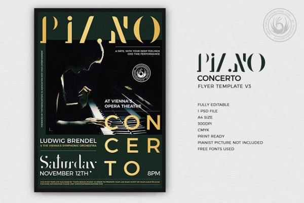 钢琴演奏音乐会海报传单宣传PSD模板V.3 Piano Concerto Flyer PSD V3