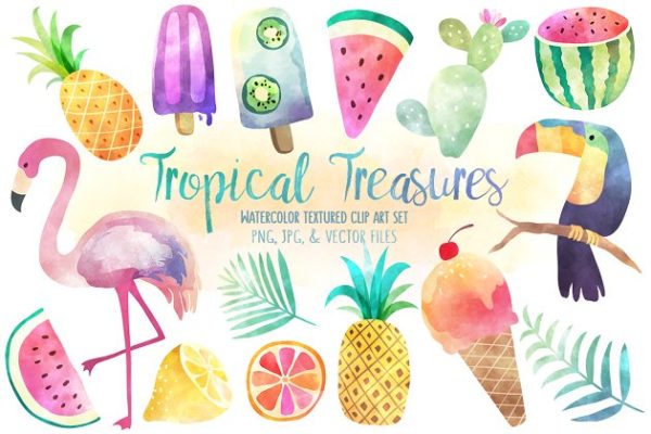 热带珍宝水彩素材合集 Tropical Treasures Watercolor Bundle