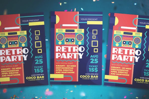 复古孟菲斯设计风格活动派对海报传单模板 Retro Party Flyer
