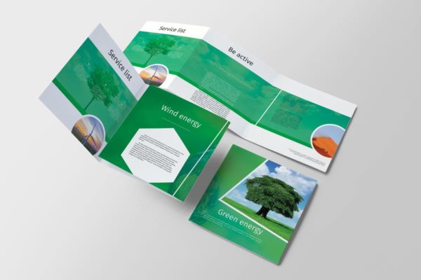 绿色能源新能源项目介绍三折页传单模板 Green Energy Trifold Brochure