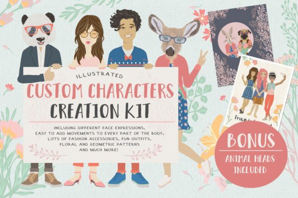 水彩卡通人物形象设计工具 Custom Character Creation Kit