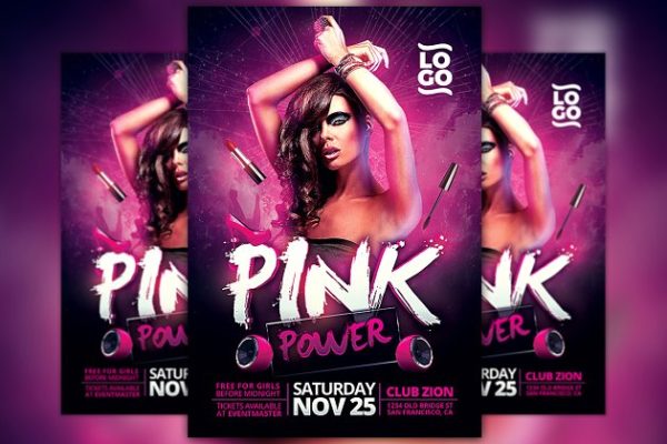 粉红力量派对传单模板  Pink Power Party Flyer Template