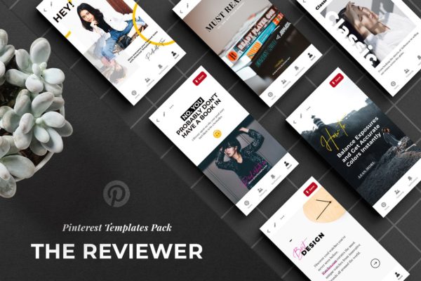 Pinterest品牌营销贴图PSD模板16图库精选 The Reviewer Pinterest Templates Set