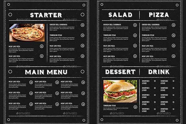 黑色系列的餐厅菜单设计模板下载 Rustic Bifold Restaurant Menu [PSD]