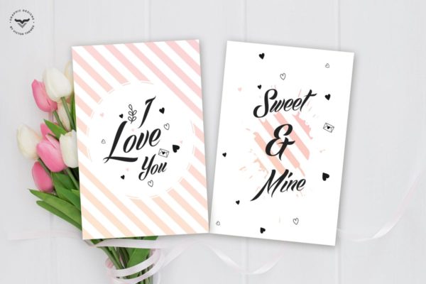 粉色情人节主题贺卡设计模板 Valentines Day Greeting Card Template
