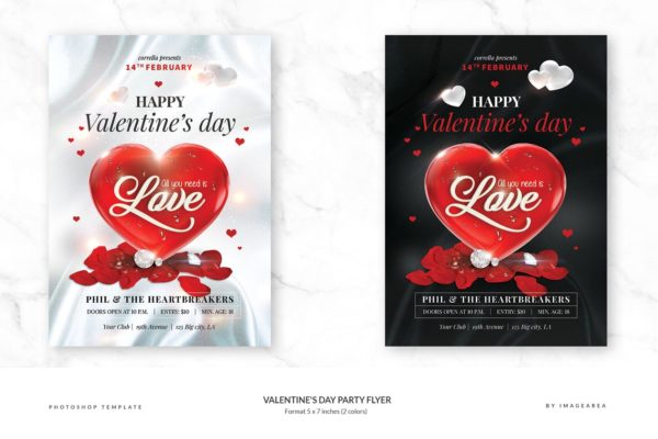 浪漫情人节派对活动海报传单模板 Valentine&#8217;s Day Party Flyer
