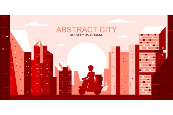 城市物流配送主题网站Header设计矢量插画普贤居精选 Delivery City Vector Illustration Header Website