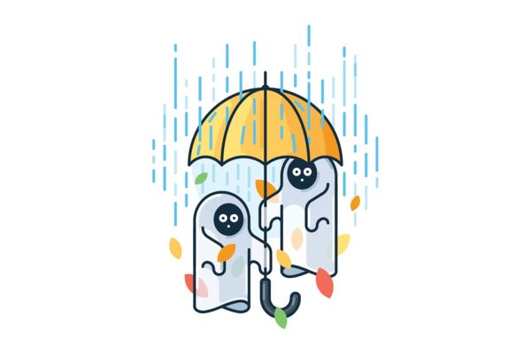 雨中的鬼魂简约线条普贤居精选手绘插画矢量素材 Ghosts in the rain