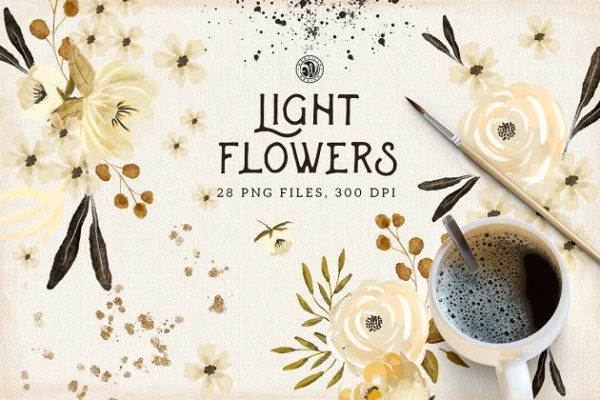 低调奢华金漆花卉素材 Light Flowers