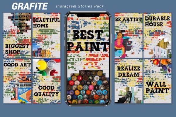 街头涂鸦自喷漆图画风格Instagram社交品牌故事素材包 Grafite &#8211; Instagram Story Pack