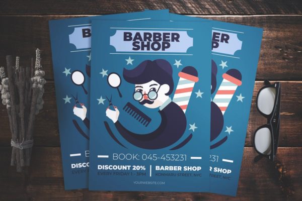 嬉皮漫画风格理发店美发沙龙促销活动海报模板 Barber Shop Flyer