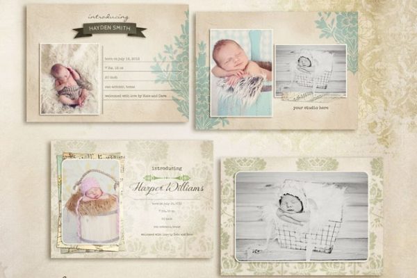 简约初生婴儿卡片模板 Simply Birth Announcement Cards