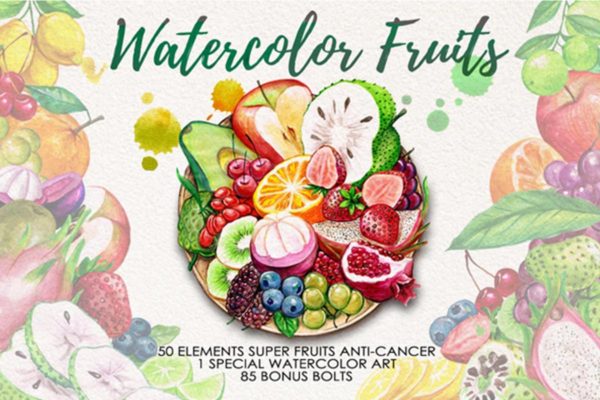 水果水彩艺术元素插画合集Vol.4 Watercolor Fruits Vol. 4