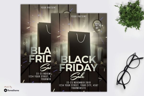 黒五海外购物节广告海报传单设计模板 Black Friday Sale &#8211; Flyer MR