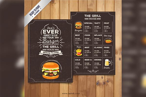 复古风格汉堡餐厅菜单设计 的Grill restaurant menu in retro style