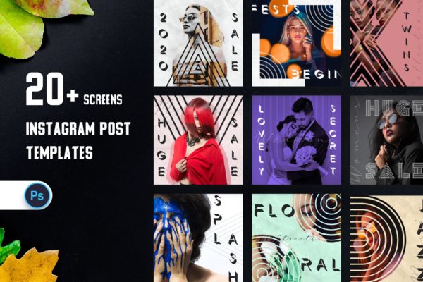 20+时尚主题Instagram文章贴图设计模板16设计网精选 Instagram Post Template