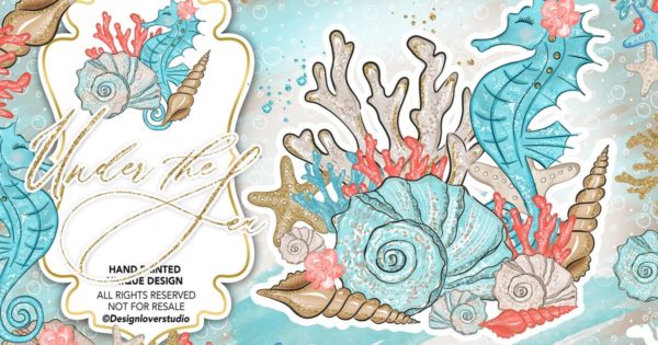海洋生物水彩插画设计素材 Under the Sea design