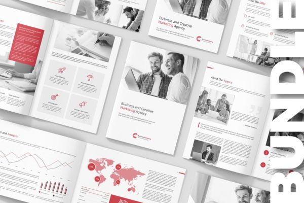 企业市场营销企划画册设计模板套装 Business Marketing – Company Profile Bundle 3 in 1