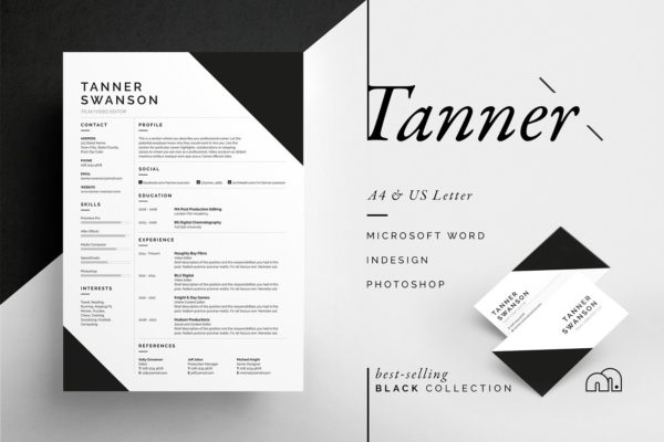 专业且酷炫的简历模板 Tanner &#8211; Resume/CV