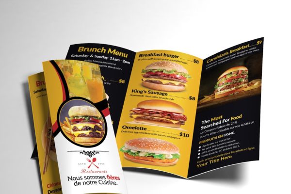 面包店西式快餐折页广告传单模板 Healthy Food Menu Brochure Trifold