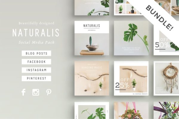 大自然植物之美社交媒体贴图素材包 NATURALIS  Social Media BUNDLE