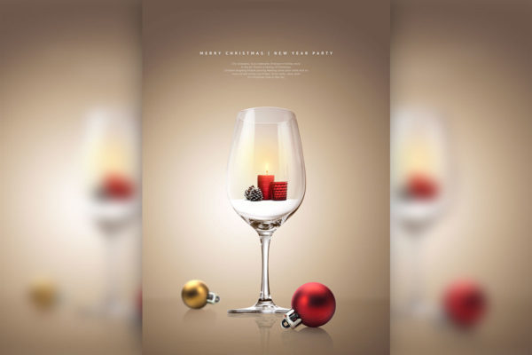 红酒杯圣诞节活动邀请海报设计模板