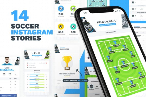 足球比赛主题 Instagram 故事模板素材天下精选 14 Soccer &#8211; Football Instagram Stories