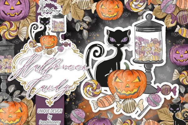 万圣节节日元素手绘图案PNG素材 Halloween Candy design