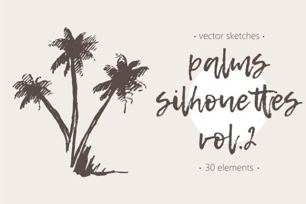 素描棕榈树剪影 Silhouettes of palm trees