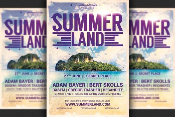 夏日岛屿之旅活动海报设计模板 Summer Land Party Flyer