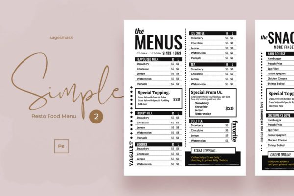 简约文字排版风格轻食店菜单模板v2 Simple Food Menu Resto Vol. 2