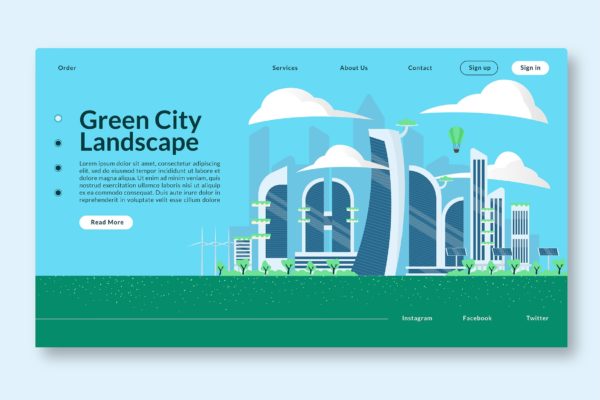 未来风格绿色城市景观矢量插画素材 Green City Landscape &#8211; Web Header &amp; Vector GR