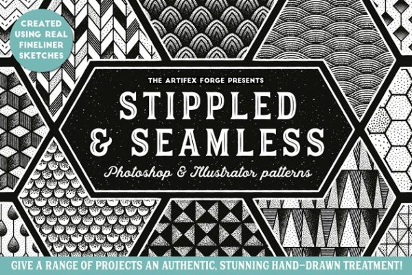 重复手绘图案无缝纹理合集 Stippled &amp; Seamless &#8211; Patterns