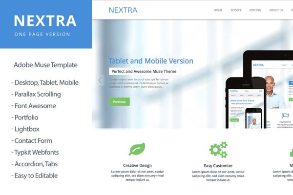 Nextra-单页Adobe Muse模板素材中国精选  Nextra &#8211; One Page Muse Template