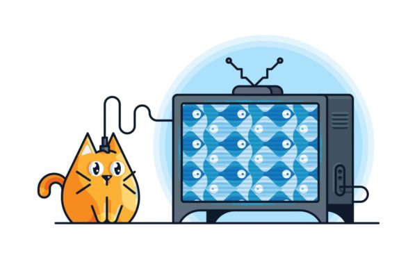 可爱电子宠物猫卡通形象矢量插画素