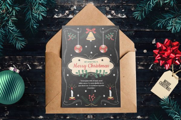 对称设计风格圣诞节贺卡设计模板 Christmas Card Template