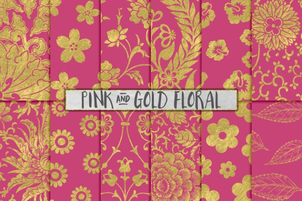 粉色和金色花卉图案纹理 Pink and Gold Flower Patterns