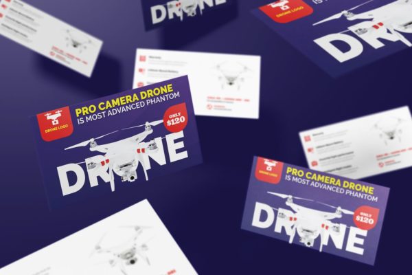 无人机销售代表/销售经理16图库精选名片模板 Drone Product Showcase Business Card