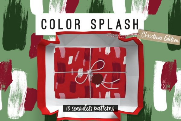 圣诞节节日氛围多彩液体飞溅图案素材 Color Splash Patterns &#8211; Christmas Edition