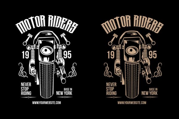 摩托车骑手手绘插画T恤印花设计模板 Motorcycle Riders T shirt Design Template