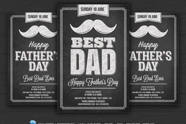 父亲节黑板画风格海报设计模板 Fathers Day Chalk Flyer