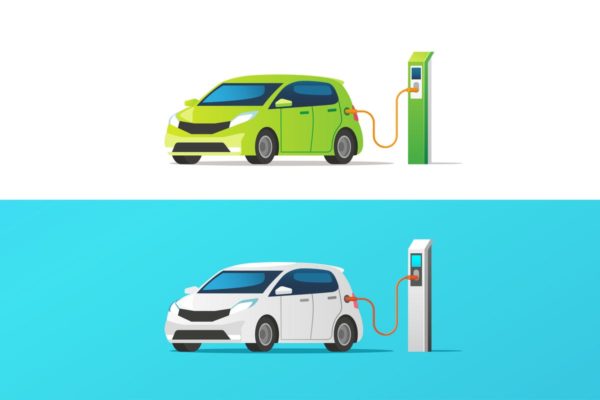 新能源汽车充电桩场景矢量插画素材 Electric Car