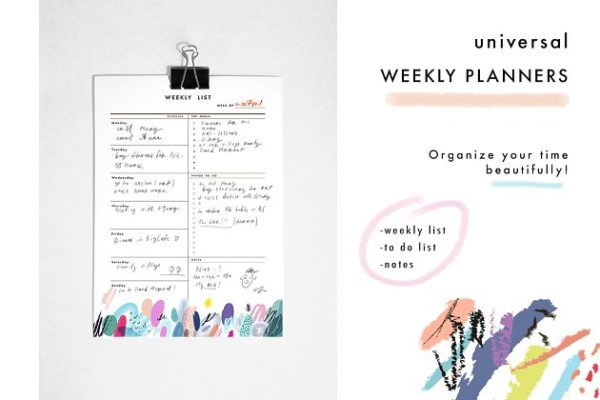 周计划行程规划模板 Weekly Planners. EPS &amp; JPEG