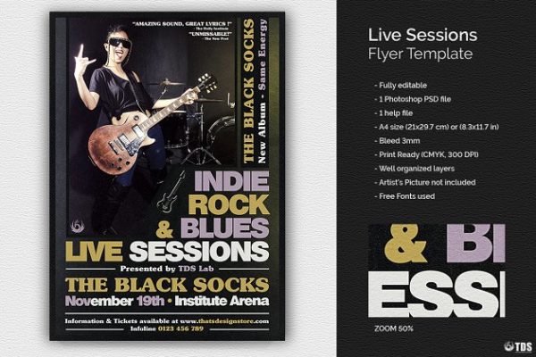 现场音乐活动PSD传单模板 Live Sessions Flyer PSD