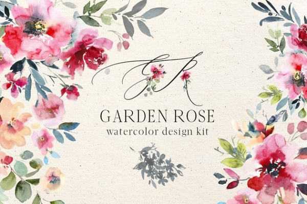 花园玫瑰水彩花卉套装 Garden Rose Watercolor Floral Kit