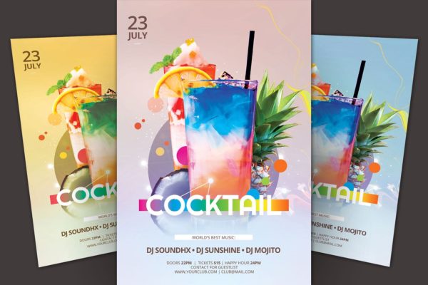 鸡尾酒酒会宣传传单海报设计模板 Cocktail Flyer Template