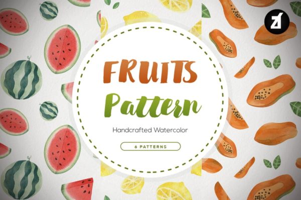 水彩手绘水果图案纹样背景素材 Fruits pattern hand-drawn watercolor illustration