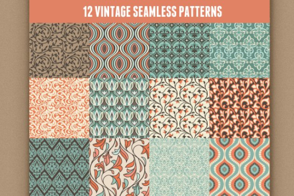 12款复古风格无缝矢量纹理 12 vector vintage seamless patterns