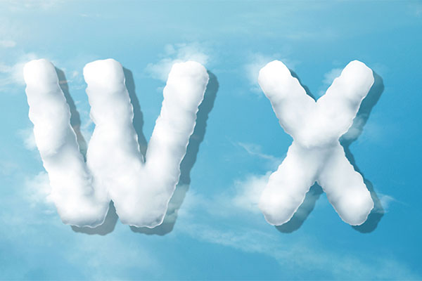 字母“WX”蓝天背景白云英文艺术字体素材天下精选PSD素材