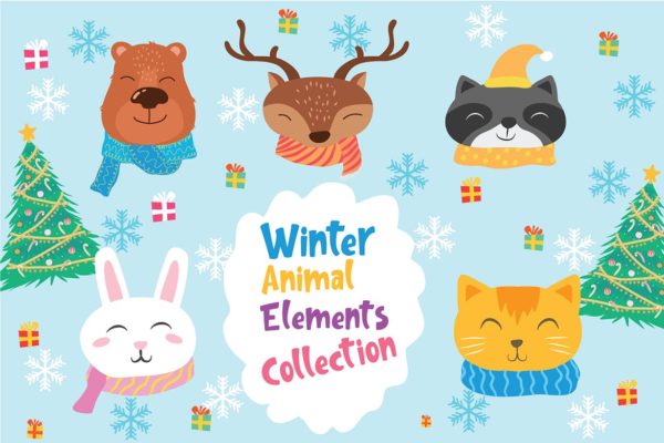 冬季动物手绘矢量插画设计素材 Winter Animal &#8211; Vector Illustration